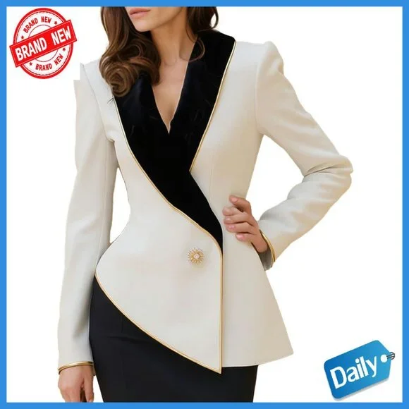 Asymmetrical Blazer Gold Button Business Formal Jacket Loose Fit - Picture 1 of 8